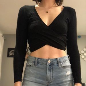 Abercrombie & Fitch Black Cropped Wrap Sweater